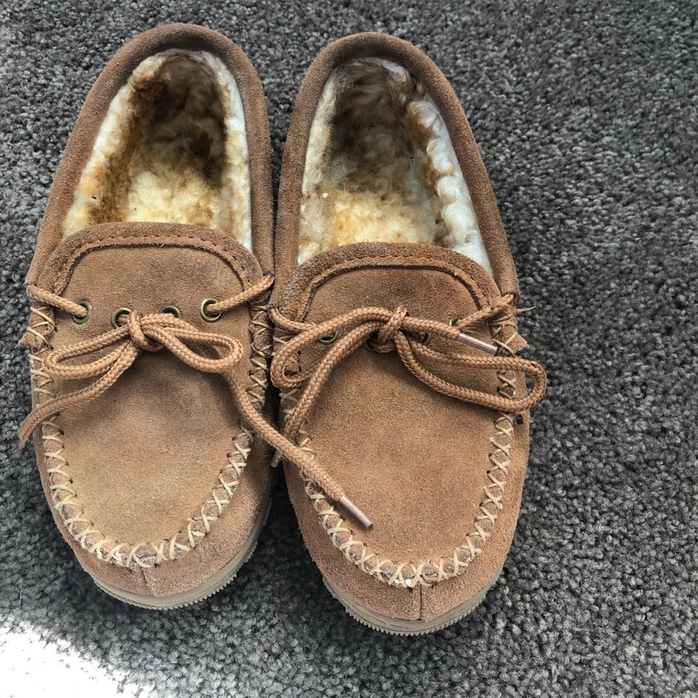 Tan, sheep skin slip ins